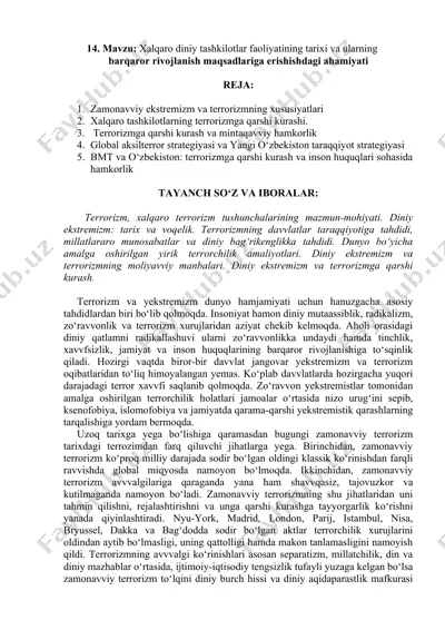 xalqaro diniy tashkilotlar faoliyatining tarixi va ularning barqaror rivojlanish maqsadlariga erishishdagi ahamiyati — DOCX