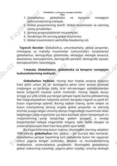 globallashuv va barqaror taraqqiyot falsafasi — DOCX