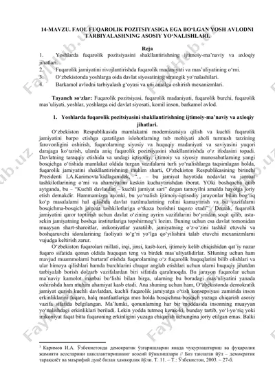 yoshlarda fuqarolik pozitsiyasini shakllantirishning ijtimoiy-ma’naviy va axloqiy jihatlari — DOCX