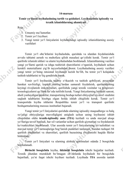 temir yo‘llarni loyihalashning tartib va qoidalari — DOCX