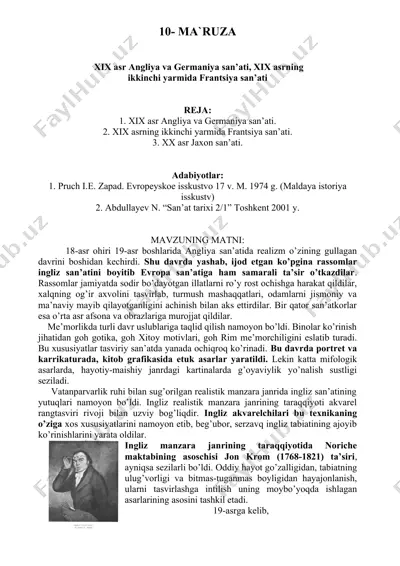 xix asr angliya va germaniya san’ati tarixi — DOC