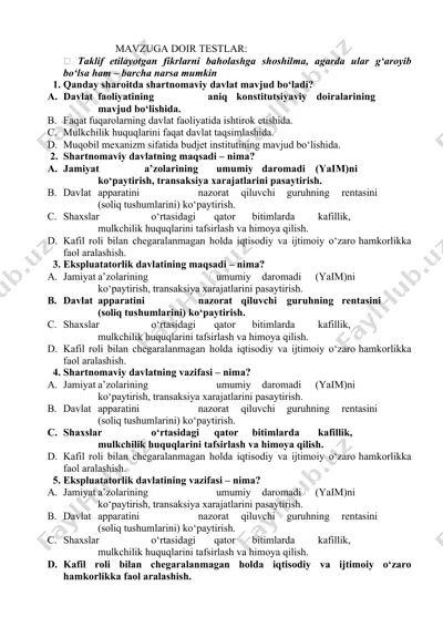 davlat shakllarining turlari testi — DOCX