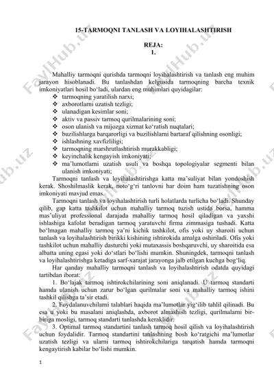 tarmoq tanlash va loyihalashtirish — DOCX