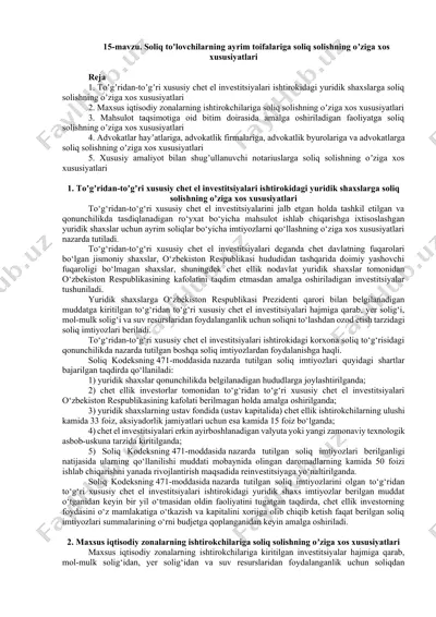 soliq toʼlovchilarning ayrim toifalariga soliq solishning oʼziga xos xususiyatlari — DOCX