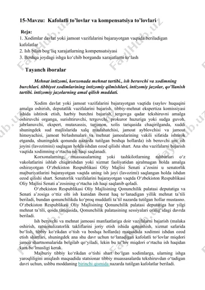 kafolatli to’lovlar va kompensatsiya to’lovlari — DOCX