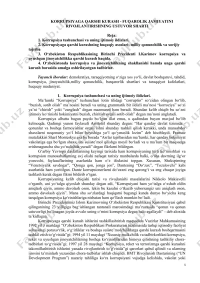 korrupsiyaga qarshi kurash - fuqarolik jamiyatini rivojlantirishning ustuvor sharti — DOCX