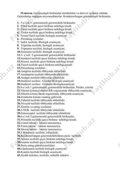 geteroxalqali birikmalar metabolitlar va dorivor vositalar sifatida — DOCX
