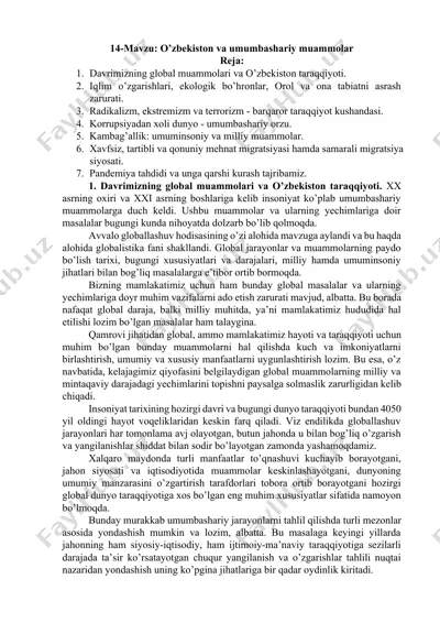 o’zbekiston va umumbashariy muammolar — DOCX