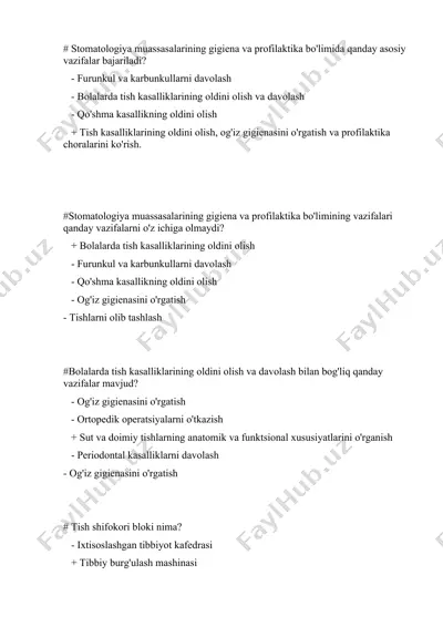stomatologiya muassasalarining gigiena va profilaktika bo'limi — DOCX
