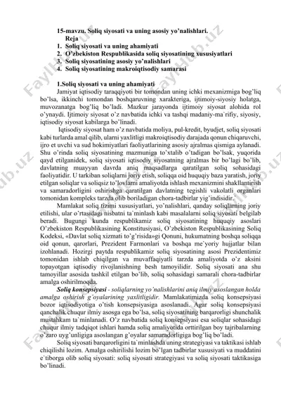soliq siyosati va uning asosiy yo’nalishlari — DOCX