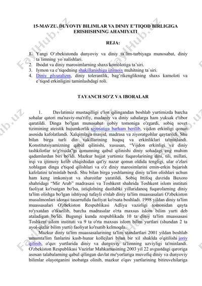 duyo viy bilimlar va diniy e'tiqod birligiga erishishning ahamiyati — DOCX