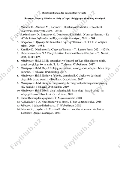 duyoviy bilimlar va diniy ye’tiqod birligiga yerishishning ahamiyati — DOCX