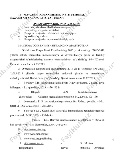 rivojlanishning institutsional nazariyasi va innovatsiya turlari — DOCX
