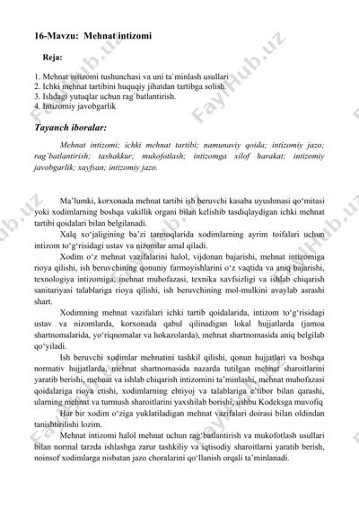 mehnat intizomi — DOCX