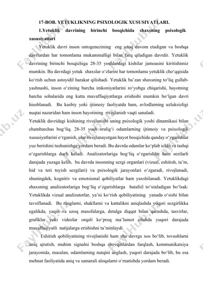 yetuklikning psixologik xususiyatlari — DOCX
