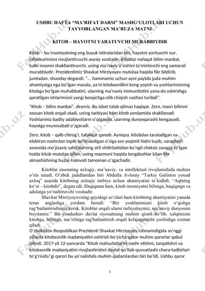 kitob – hayotni yaratuvi murabbiydir — DOCX