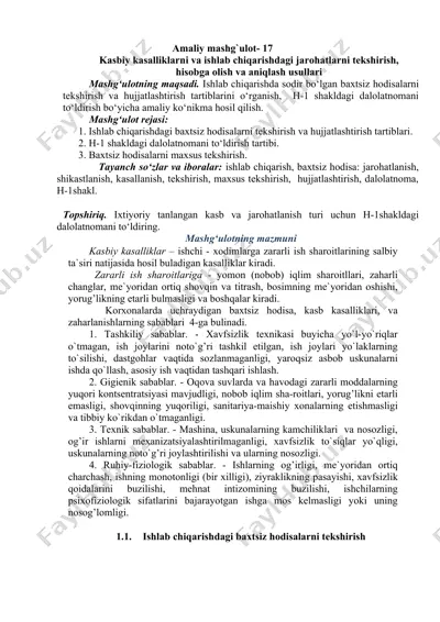 kasbiy kasalliklarni va ishlab chiqarishdagi jarohatlarni tekshirish, hisobga olish va aniqlash usullari — DOCX