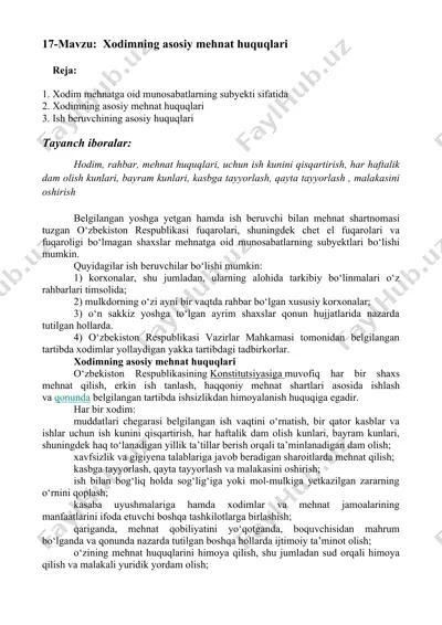 xodimning asosiy mehnat huquqlari — DOCX