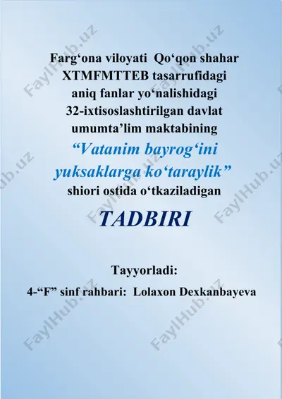 "vatanim bayrog‘ini yuksaklarga ko‘taraylik" shiori — DOC