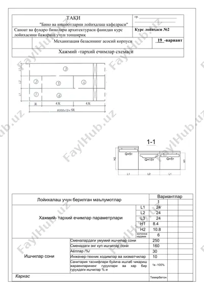 саноат ва фуқаро бинолари архитектураси фанидан курс лойихаси — DOCX