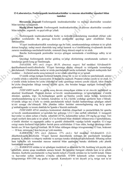 fosfororganik insektoakaritsidlar va maxsus akaritsidlar xossalari bilan tanishuv — DOC