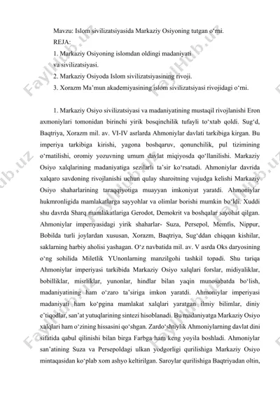 markaziy osiyoda islom sivilizatsiyasining rivoji — DOCX