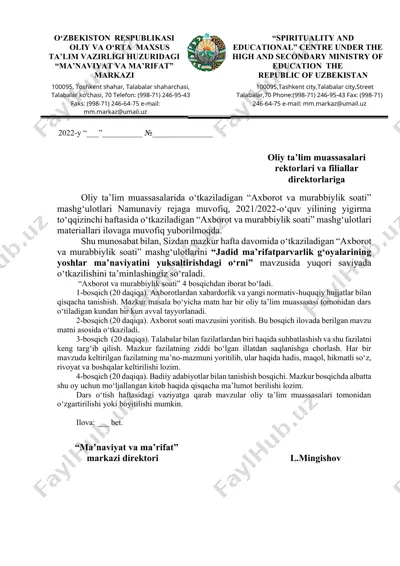 "axborot va murabbiylik soati" mashg'ulotlari — DOCX