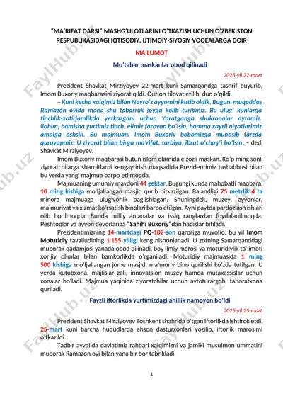 samarqanddagi imom buxoriy maqbarasi va majmuasi — DOCX