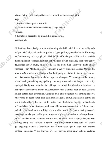 islom sivilizatsiyasida san’at: xattotlik va hunarmandchilik — DOCX