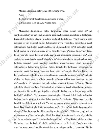 islam sivilizatsiyasida tibbiyot — DOCX
