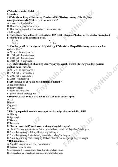 o'zbekiston tarixi i-blok — DOCX