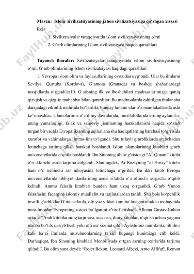islom sivilizatsiyasining jahon sivilizatsiyasiga qo‘shgan xissasi — DOCX