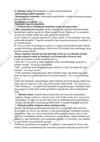 muolaja nomi: xarakatlanish va skelet tizimini baholash — DOCX