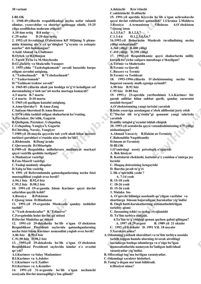 o‘zbekiston respublikasining o‘zbekiston ssrning xakim xalq darvazasiga qarshi urishlari haqida mazmunli test savollar to‘plami — DOCX