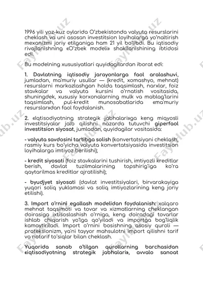 o'zbekistonda investitsiyalar siyosati — DOCX