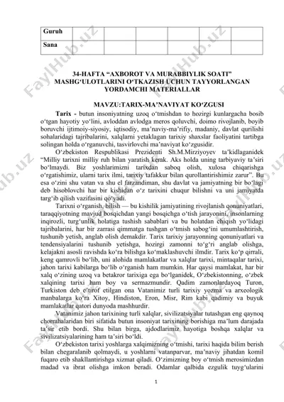 34-hafta “axborot va murabbiylik soati” mashgʻulotlarini oʻtkazish uchun tayyorlangan yordamchi materiallar — DOC