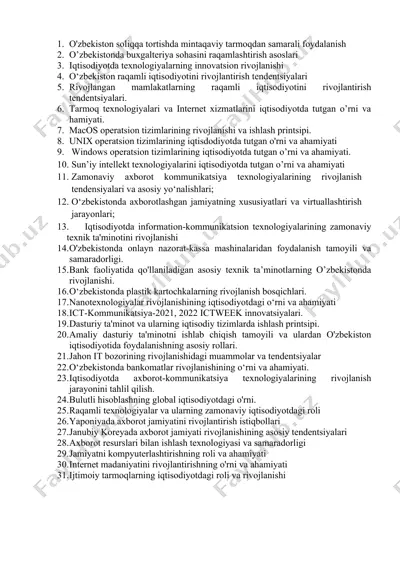 o'zbekiston soliqqa tortishda mintaqaviy tarmoqdan samarali foydalanish — DOC