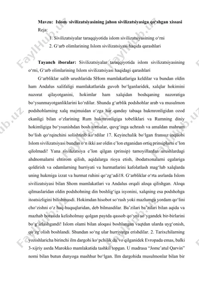 islom sivilizatsiyasining jahon sivilizatsiyasiga qo‘shgan xissasi — DOCX