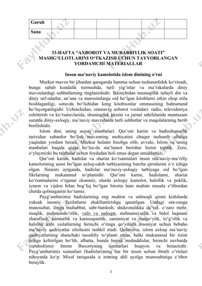 yordamchi materiallar "axborot va murabbiylik soati" mashg'ulotlari uchun — DOC