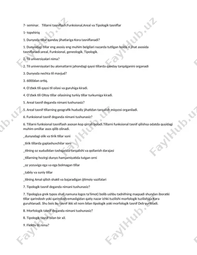 tillarni tasniflash: funksional, areal va tipologik tasniflar — DOCX