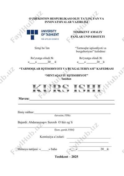 mintaqaviy iqtisodiyot kurs ishi — DOCX