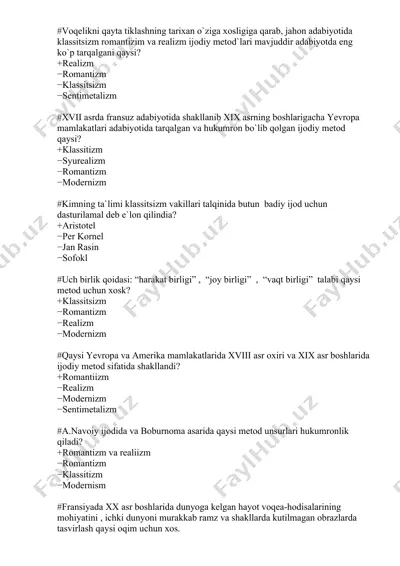 ijodiy metodlar tarixi bo'yicha test savollari — DOC
