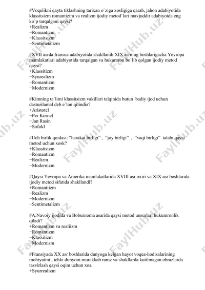 adabiyotda ijodiy metodlar — DOC