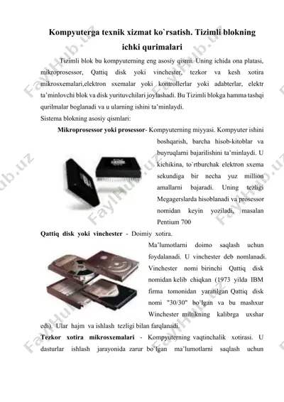 kompyuterga texnik xizmat ko`rsatish. tizimli blokning ichki qurimalari — DOCX