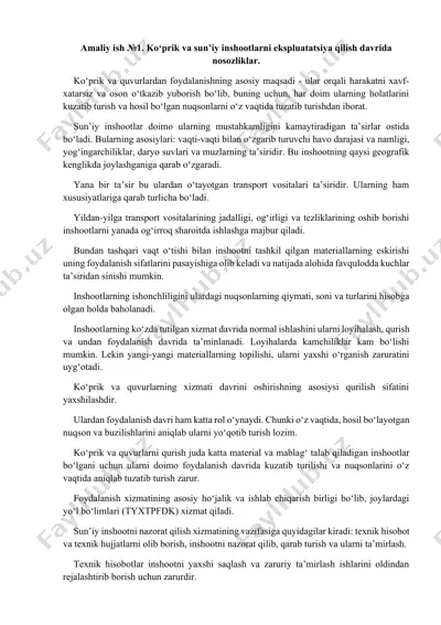 ko‘prik va sun’iy inshootlarni ekspluatatsiya qilish davrida nosozliklar — DOCX