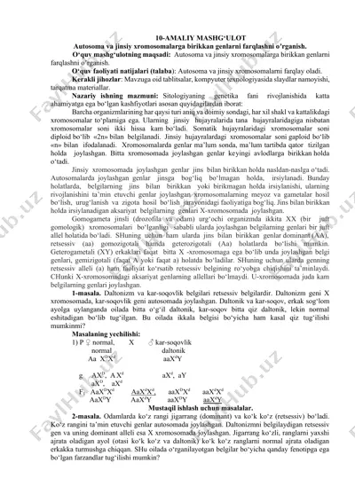autosoma va jinsiy xromosomalarga birikkan genlarni farqlash — DOCX