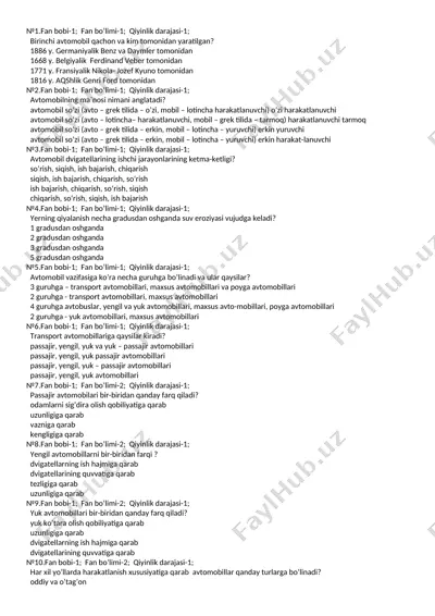 avtomobil tarixi va ishchi jarayonlari — DOCX