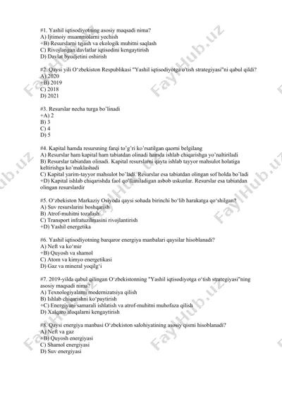 yashil iqtisodiyotning asosiy maqsadi — DOCX