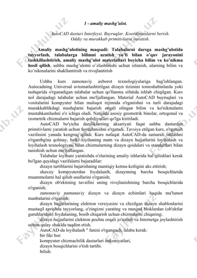 autocad dasturi interfeysi va buyruqlar — DOCX