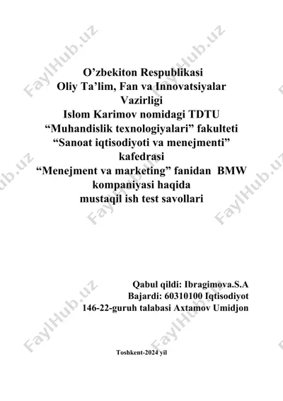 bmw kompaniyasi haqida mustaqil ish test savollari — DOCX